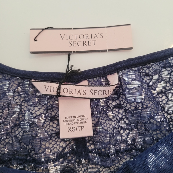 Victoria's Secret Navy Blue Lace and Silver Metalic Bodysuit Size Xs New - Picture 7 of 16